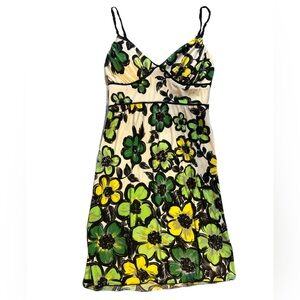 Wrapper Floral Midi Dress in Green, Yellow & Cream